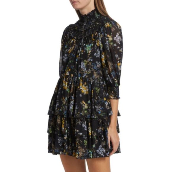 CINQ À SEPT 'Melony' Floral-Print Tiered Mini-Dress, Noir Multi - Picture 2 of 5